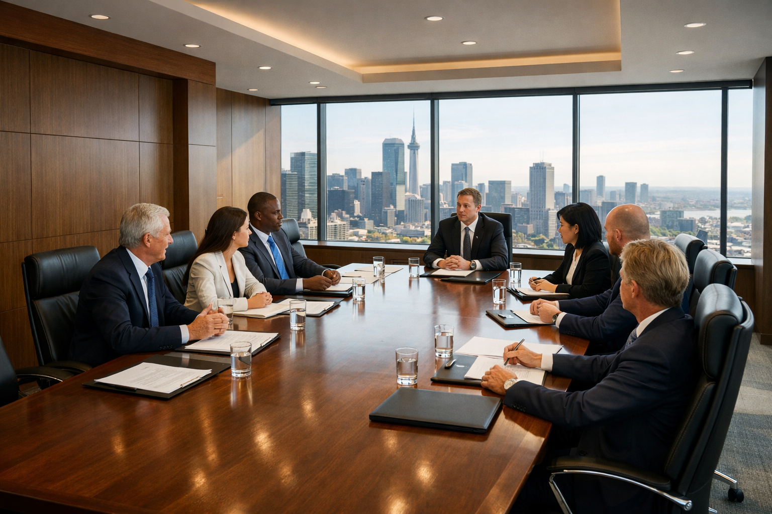 Executive boardroom meeting in progress