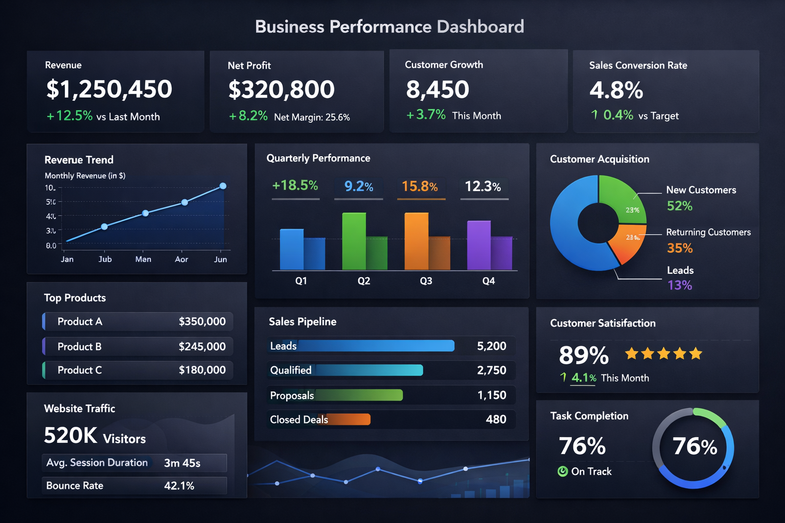 Business success metrics dashboard